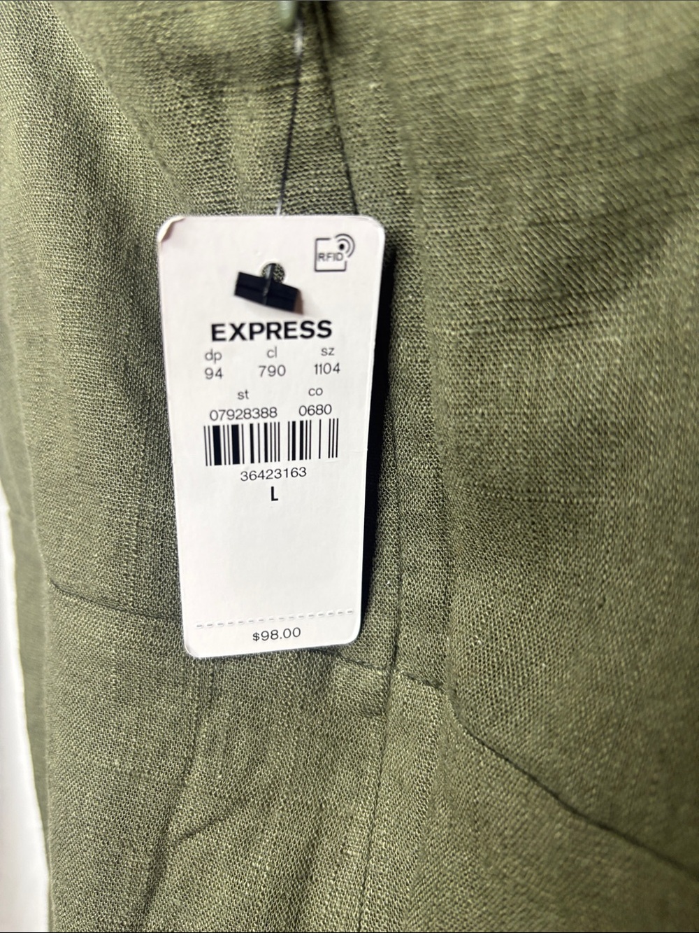 Express Olive Green Linen-Blend Wide-Leg Jumpsuit - Picture 2 of 7